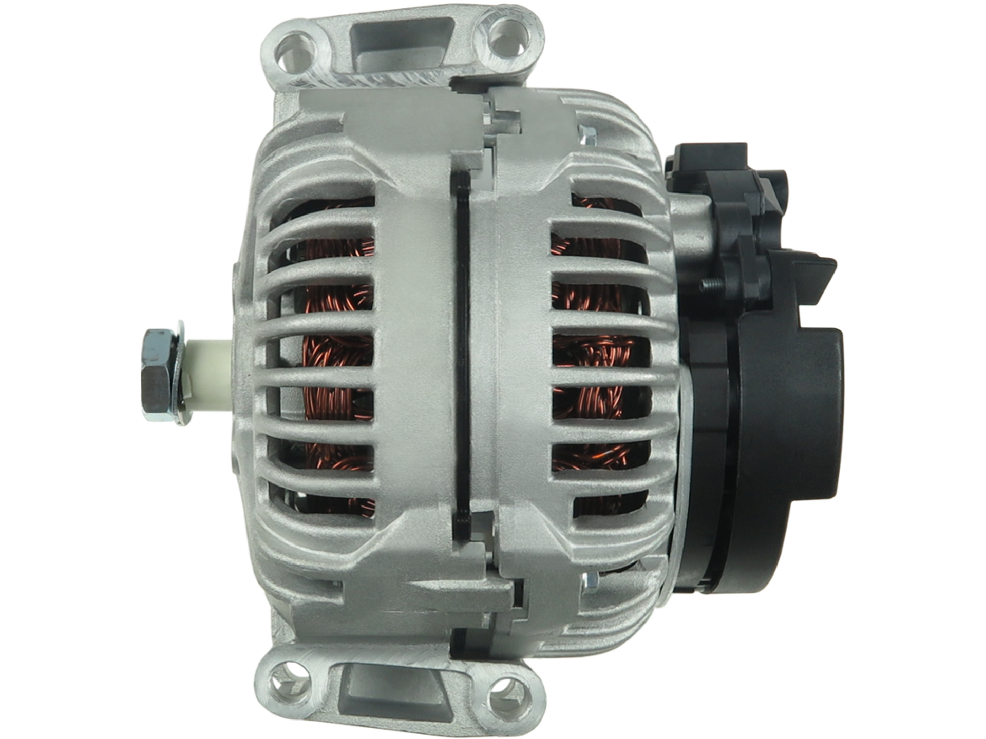 Alternateur Bosch 0986046320 de 12V et 200A, compatible avec les véhicules Mercedes-Benz, vendu par distripiecesautos66. Image présentant un alternateur avec design moderne et composants en cuivre.