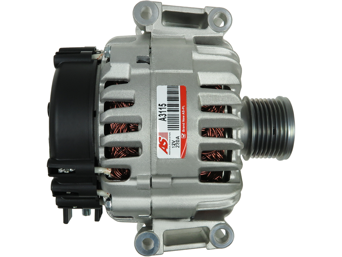 Alternateur Lucas LRA3513 12V 220A avec poulie AFP pour Mercedes-Benz Sprinter CDI, vue de face avec connecteur et poulie, vendu par distripiecesautos66