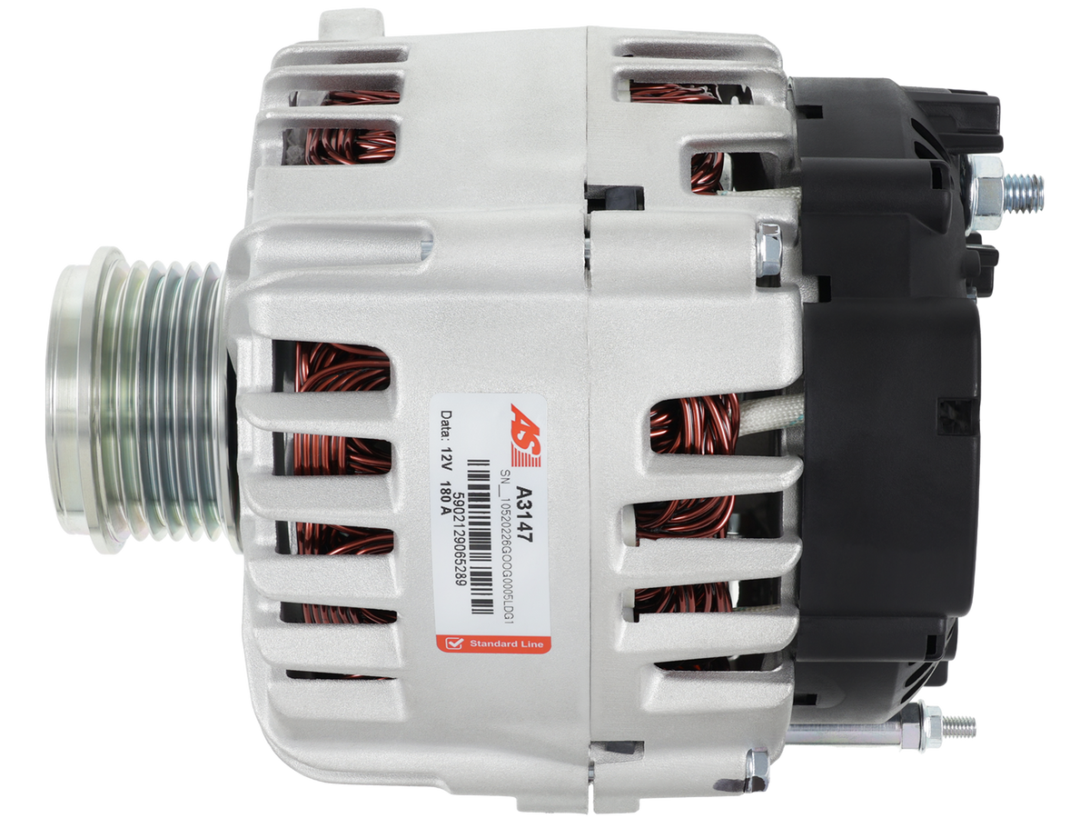 Alternateur 12V 180A Volkswagen Touareg 7P5 7P6 3.0 V6 TDI OE 59903023MX, vue de l’alternateur avec poulie AFP et connecteur PL_2306, proposé par distripiecesautos66 à Prix discount, qualité Origine garantie 2 ans.