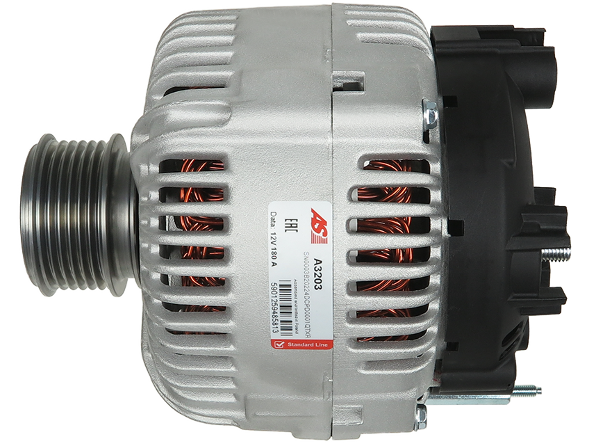 Alternateur Lucas LRA2931 12 V 180 A avec poulie AFP, vue de face, compatible Audi, Volkswagen, Skoda et Seat – distripiecesautos66