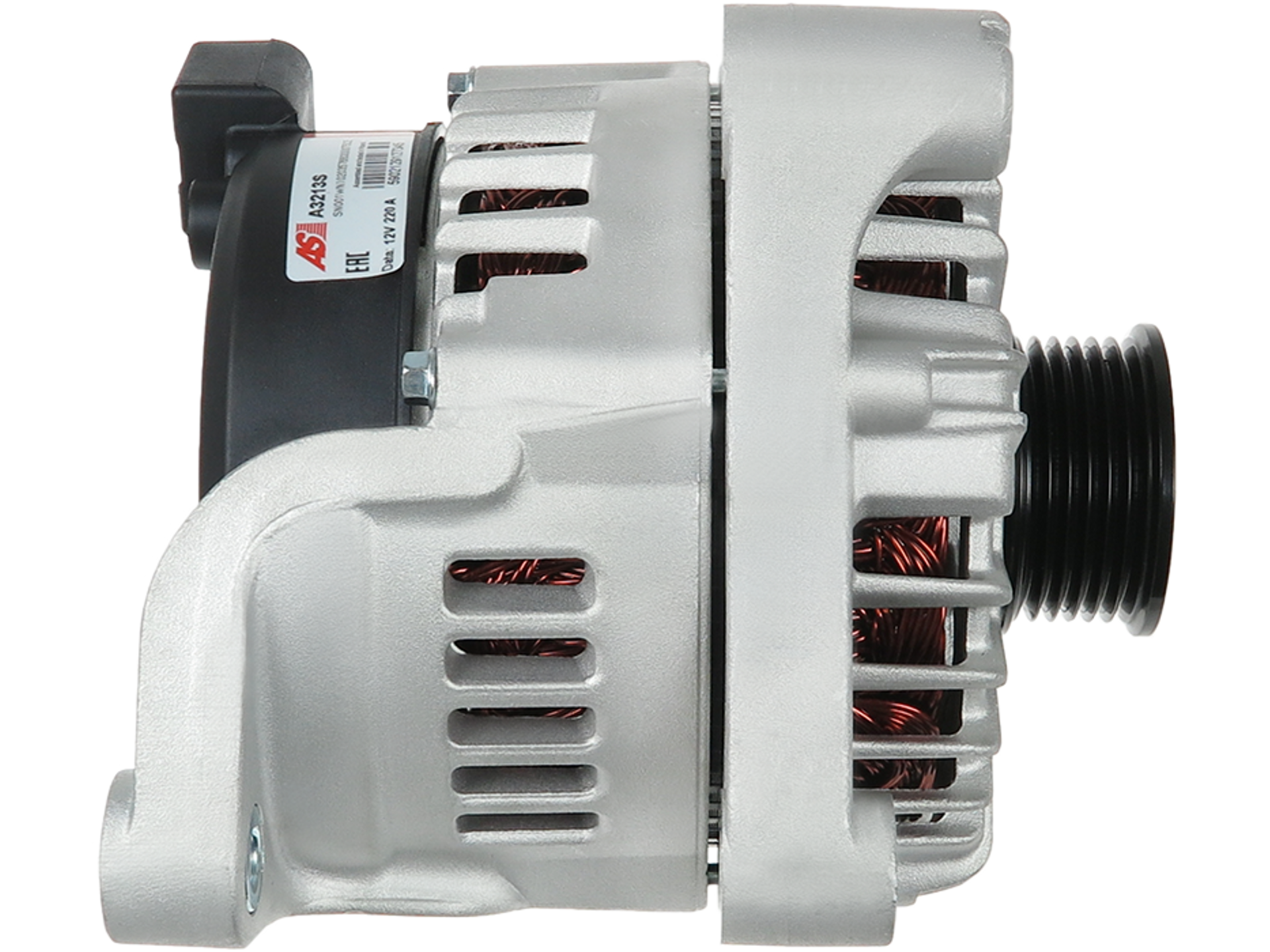 Alternateur Valeo FG23S041 12V 220A 6 gorges compatible BMW Série 3, 4, X3, X5 et X6, vue de profil avec poulie et connecteur, vendu par distripiecesautos66