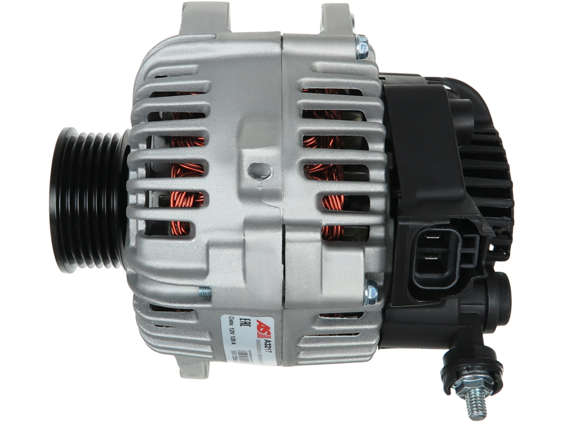 Alternateur Lucas LRA2985 12V 120A pour Hyundai Tucson, Santa Fé et Kia Sportage, vue du produit avec poulie et connecteur électrique – vendu par distripiecesautos66