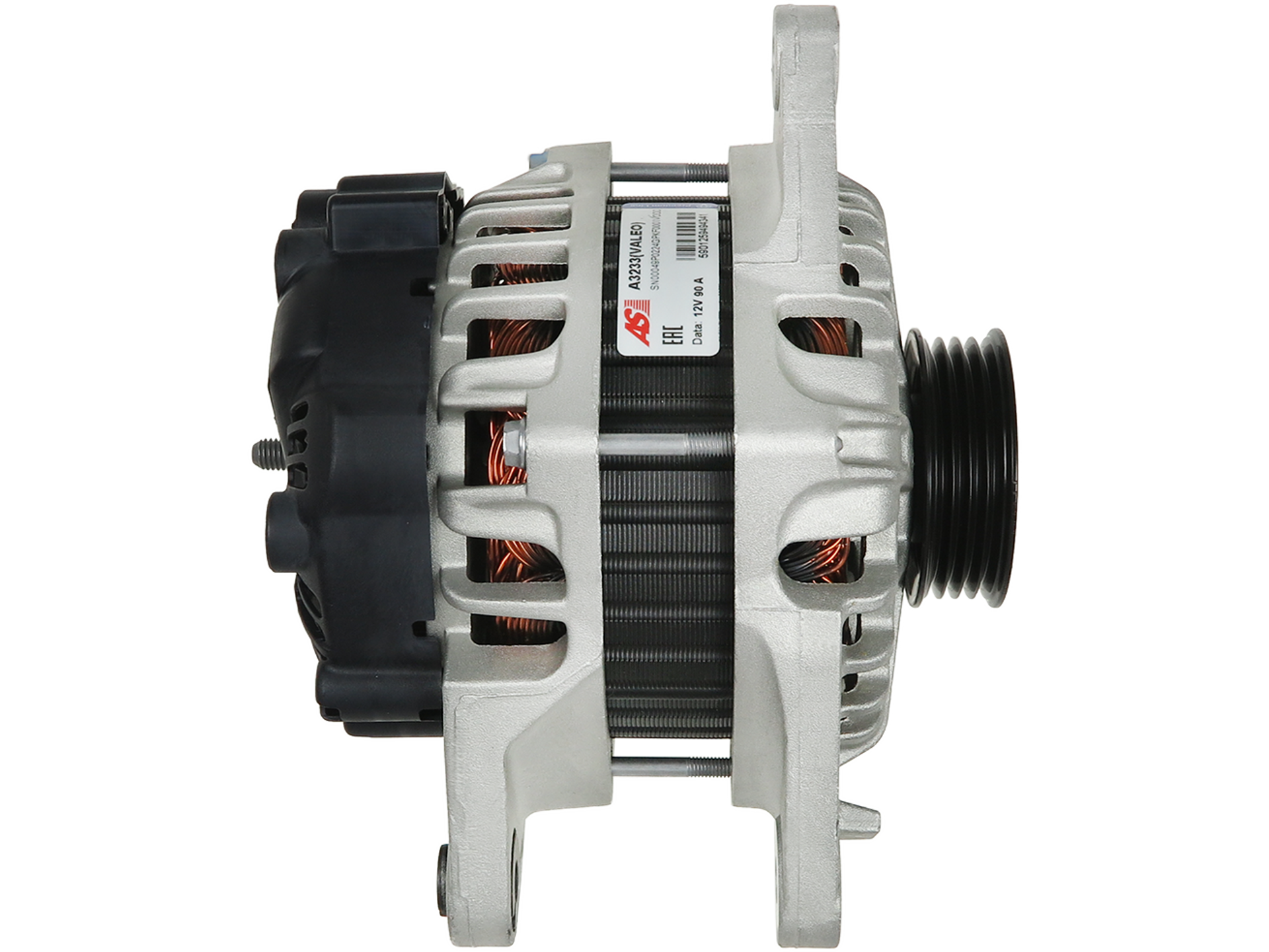 Alternateur Lucas LRA3052 12 V 90 A pour Hyundai i30, Elantra et Kia Ceed Sportage, présenté de profil avec poulie et connecteur visibles, vendu par distripiecesautos66 – Alternateurs Hyundai Kia pas cher