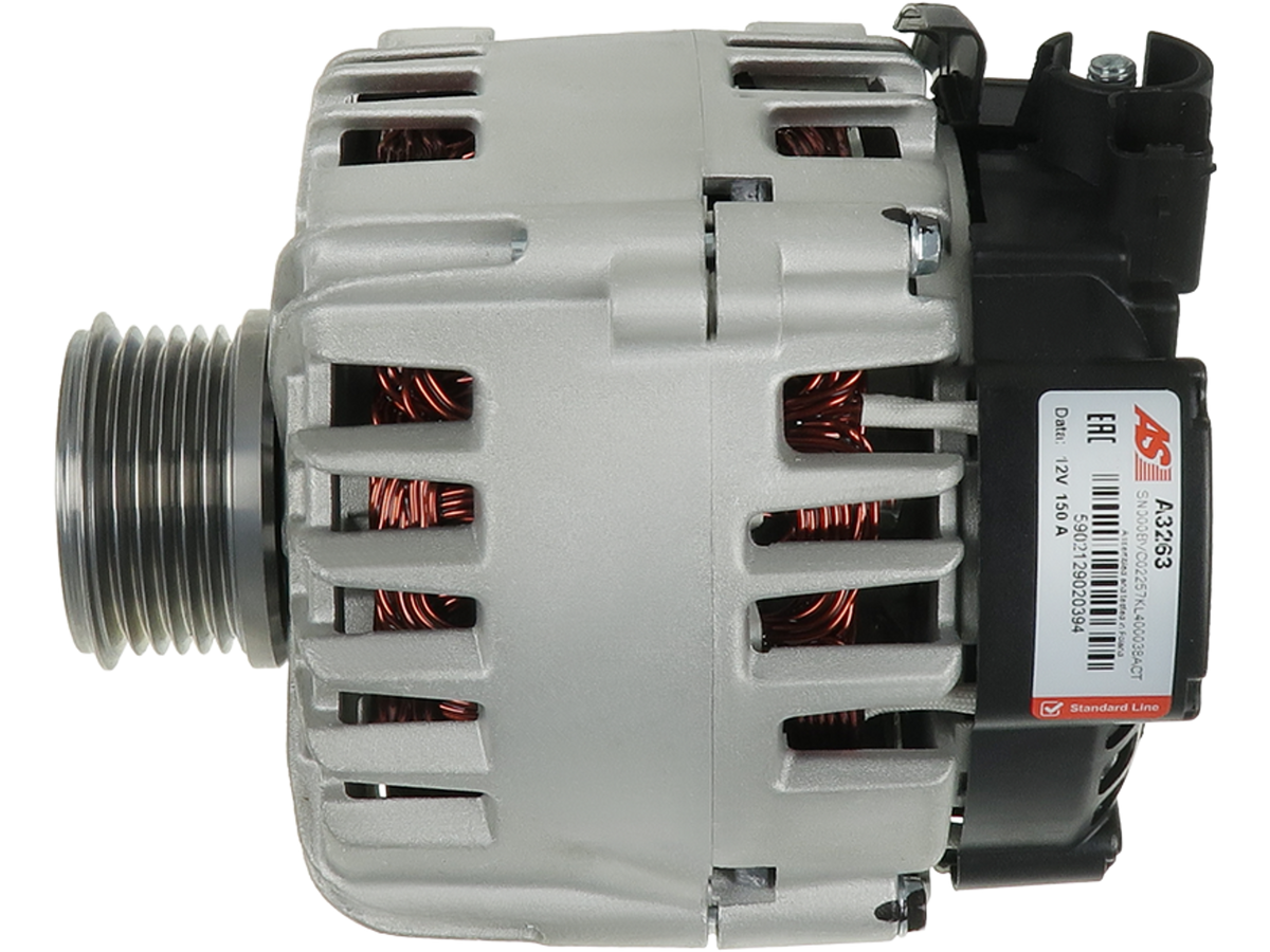 Alternateur Lucas LRA3243 12V 150A – Réf. A3263, avec poulie AFP, vu de côté, proposé par distripiecesautos66 et compatible Citroën Peugeot