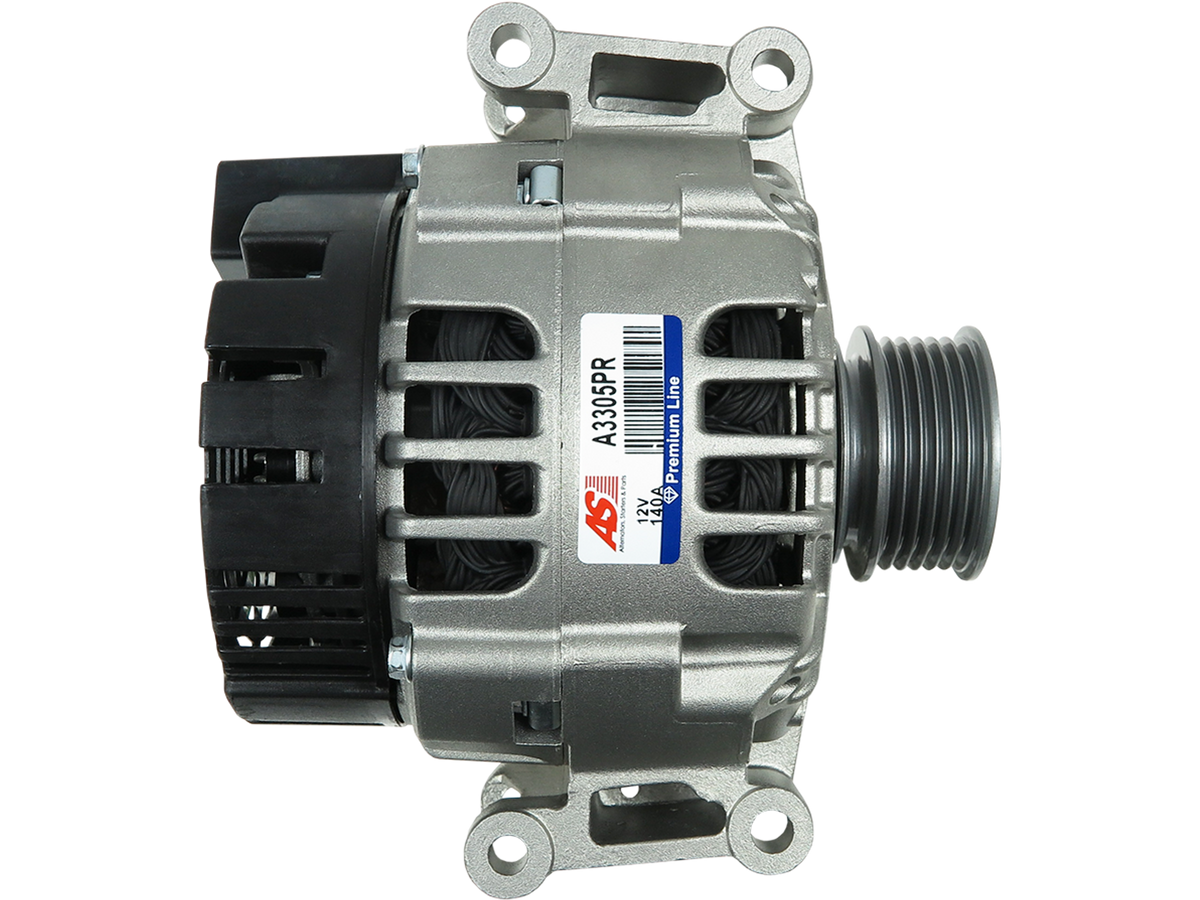 Alternateur Lucas LRA2255 remanufacturé 12 V 140 A pour Audi, VW, Seat et Skoda, vue de face avec poulie, par distripiecesautos66