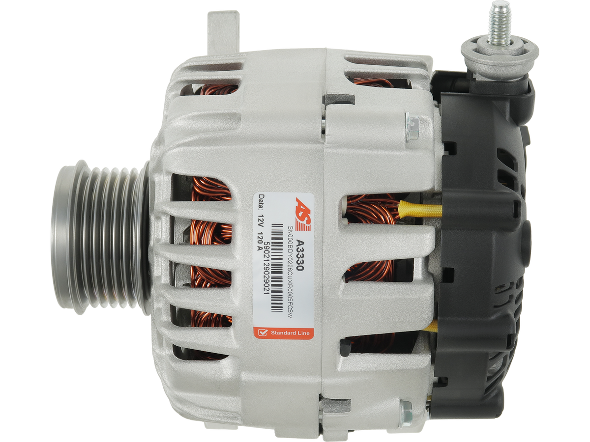 Alternateur Lucas LRA4364 12V 120A pour Nissan X-Trail III T32 2.5 4x4-i, vue du composant automobile avec poulie multipiste, proposé par distripiecesautos66. Alternateur Nissan X-trail pas cher Perpignan Pyrénées Orientales