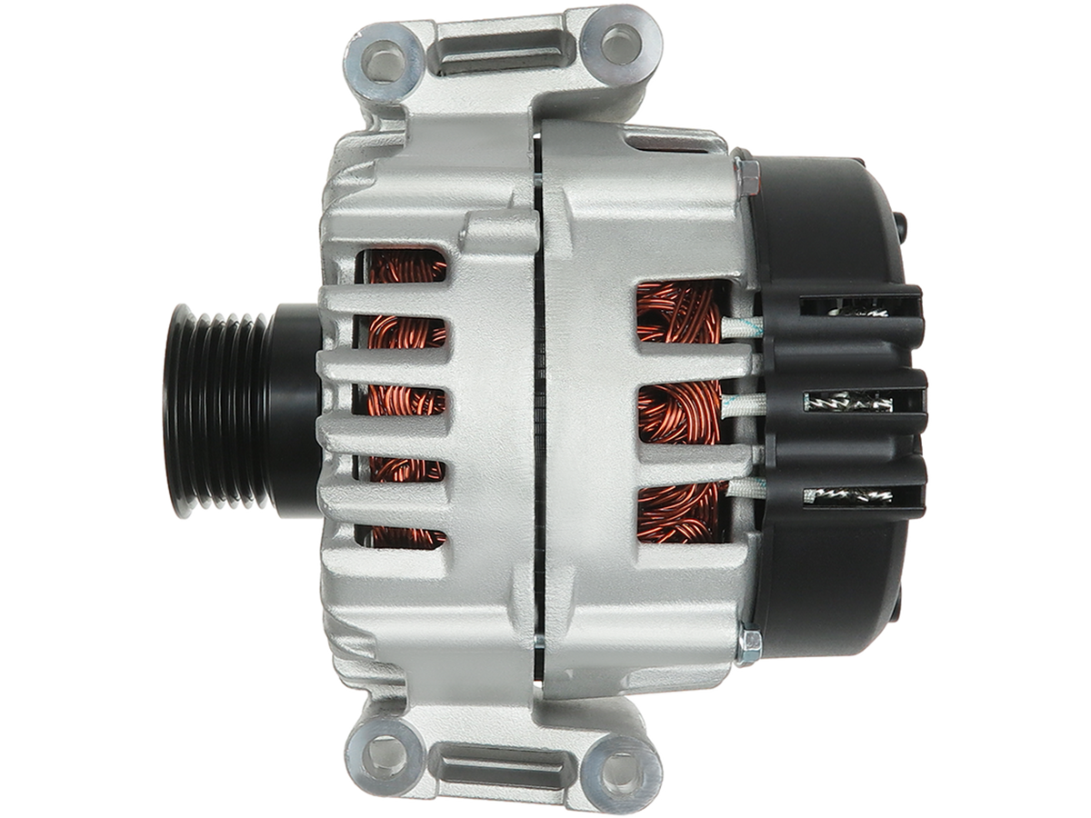 Alternateur Lucas LRA3818 12V 200A qualité origine pour Mercedes Vito Sprinter, vue de face avec poulie et connecteurs, proposé par distripiecesautos66 — Alternateur Mercedes pas cher Lyon Bordeaux Nancy.