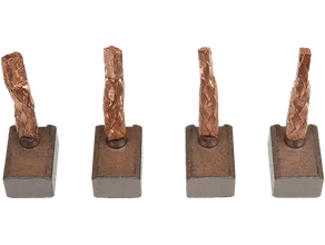 Balais charbons démarreurs Ford 87GB11000BA de distripiecesautos66, représentés par quatre balais en cuivre avec base métallique, idéaux pour les réparations automobiles.