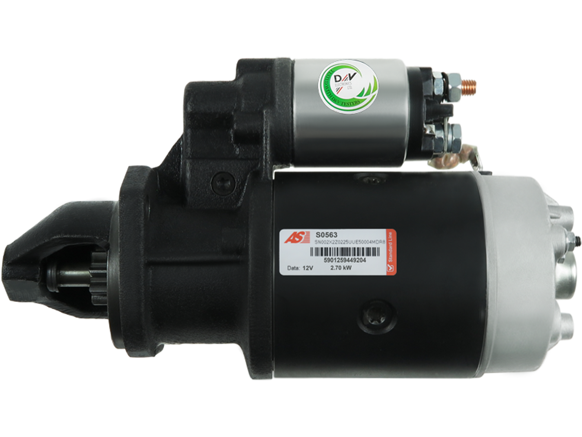 Démarreur Mahle MS392 Sando 6021101.1 Wai S145.171, pièce automobile 12 V et 2,70 kW, vue de profil sur fond transparent, vendu par distripiecesautos66