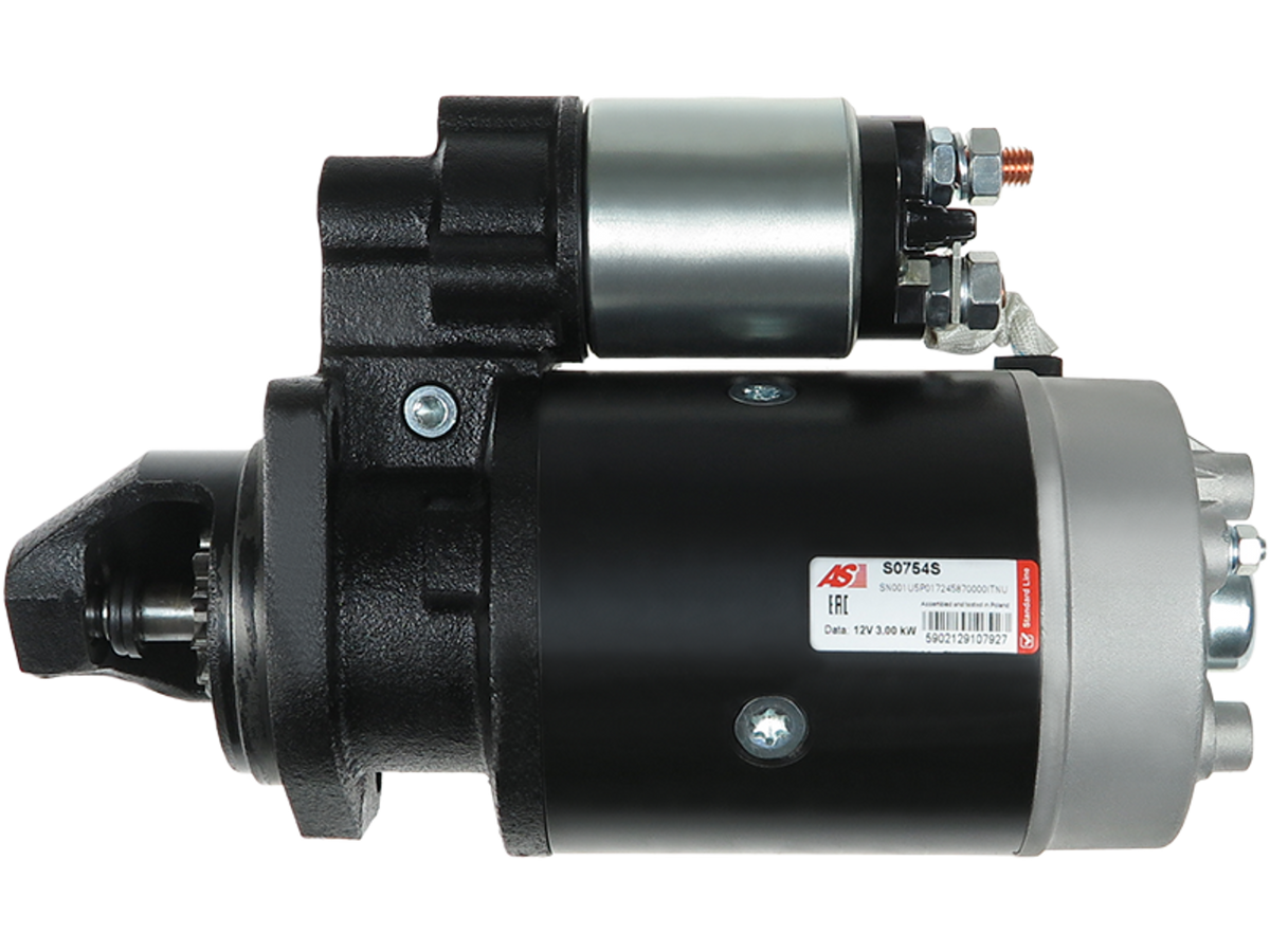 Démarreur 12 V 3 kW MWM 605720100063, OE 0001362009 – 11 dents, SAME/Lamborghini, vue du démarreur automobile noir et argent avec solénoïde, proposé par distripiecesautos66 à prix discount, qualité Premium, garantie 2 ans.