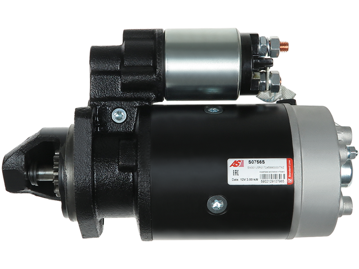 Démarreur 12V 3kW MAN 51262017011 – 11 dents, compatible Lamborghini et SAME, présenté par distripiecesautos66 ; démarreur automobile neuf avec corps cylindrique noir et solénoïde supérieur, Prix discount qualité Origine garantie 2 ans