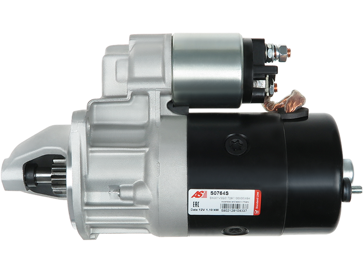 Démarreur Lucas LRS1776 12V 1,10 kW 11 dents pour Volvo Penta MD5 MD11 MD7B, vu de profil, proposé par distripiecesautos66 — Prix discount, qualité Premium, garantie 2 ans.