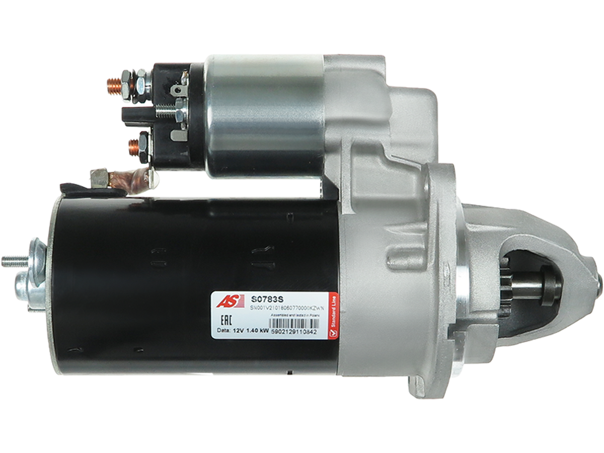 Démarreur Lucas LRS2034 12 V 1,4 kW 9 dents pour BMW Série 3, 5, 6, 7 et M3, présenté par distripiecesautos66, vue de profil avec solénoïde et carter métallique – Prix discount qualité Premium garantie 2 ans