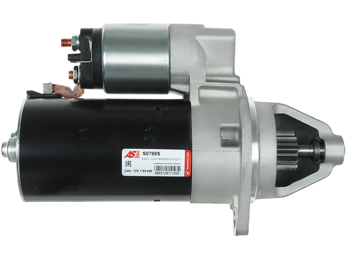 Démarreur 12V 1,5 kW Hatz Engine 1D60/1D80 - 10 dents - Réf. S0788S - OE 0001109363, vue latérale, proposé par distripiecesautos66 : pas cher, qualité Premium, garantie 2 ans.