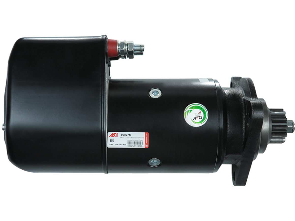 Démarreur Volvo 874304 Casco CST10636ES 24 V 5,4 KW, pièce automobile noire vue de profil avec pignon d’engagement, proposé par distripiecesautos66 à prix discount, qualité origine et garantie 2 ans